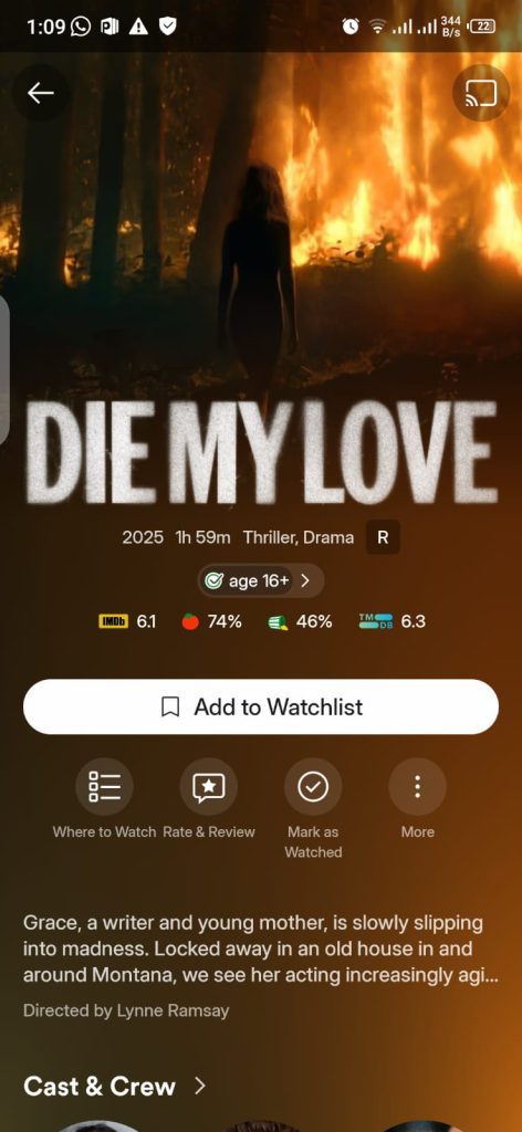 Die My Love Movie on Plex