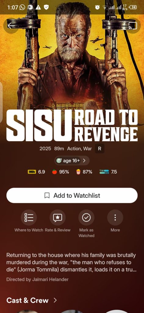 Sisu Road to Revenge Movie on Plex